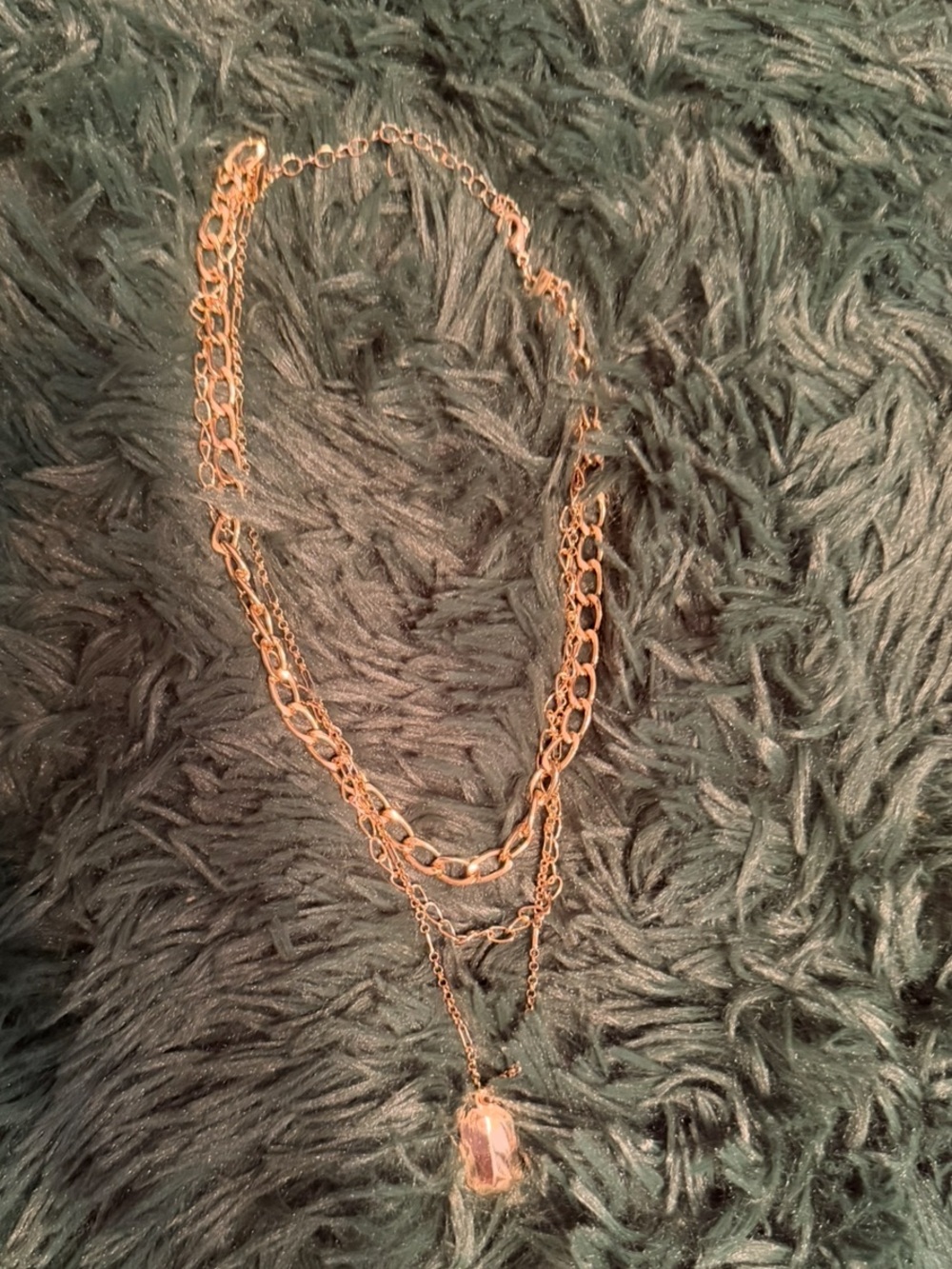 4/$20 💫 Gold Tone Layered Chain Faceted Stone Pendant Necklace